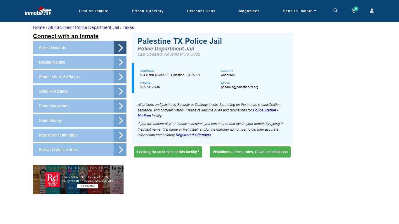 Palestine TX Police Jail & Inmate Search - Palestine, TX